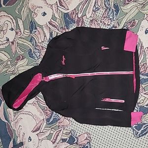 Snozu jacket girls fleece lined hooded black & pink zip up b31